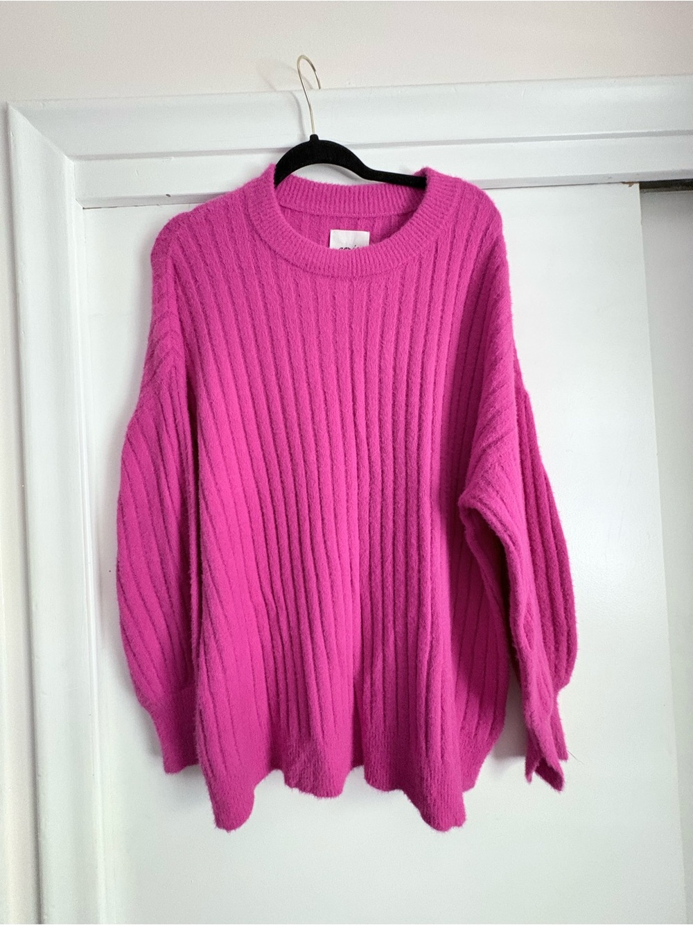 aerie Ribbed Crewneck Sweater in Hot Pink